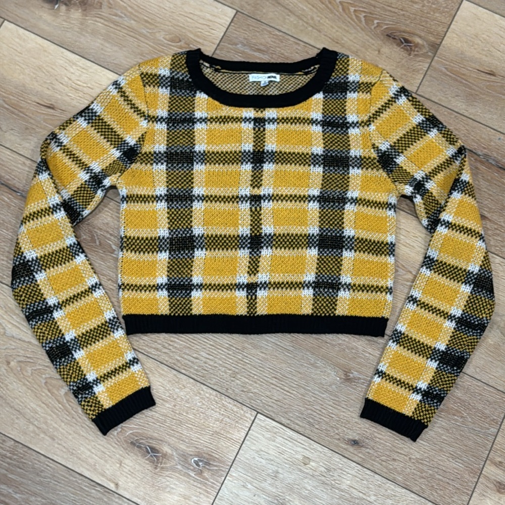 Fashion Nova Yellow Plaid Cropped Sweater – Size Small